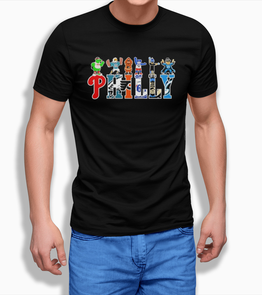 Philly Mascots 2026 Phillies Eagles Flyers Sixers Union Phanatic Gritty Swoop Franklin Fang T-Shirt