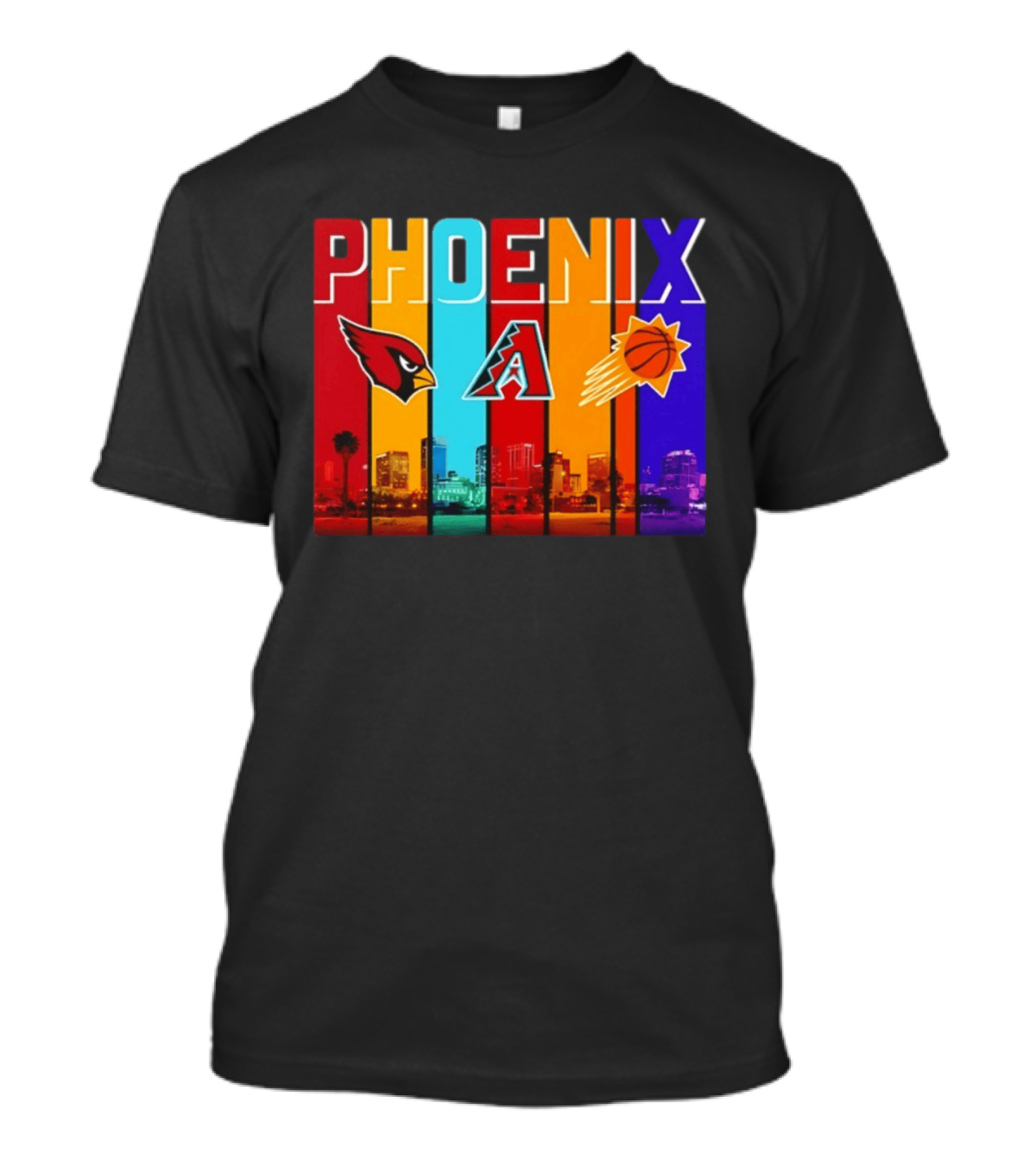 Phoenix Cardinals Diamondbacks Suns Skyline Sports Logos T-Shirt