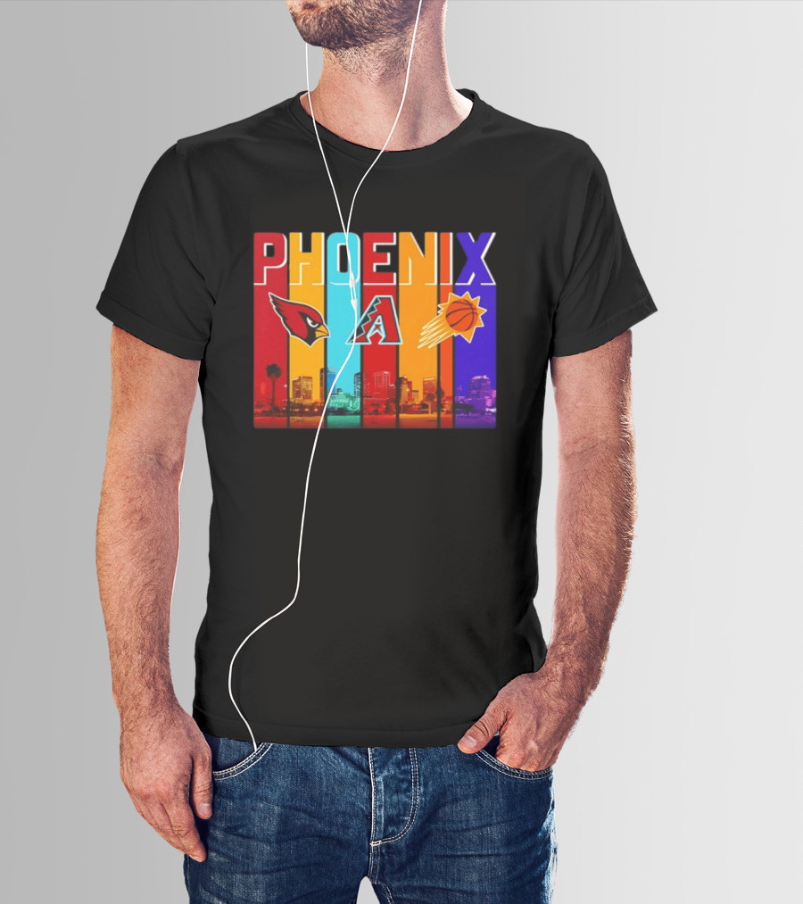 Phoenix Cardinals Diamondbacks Suns Skyline Sports Logos T-Shirt