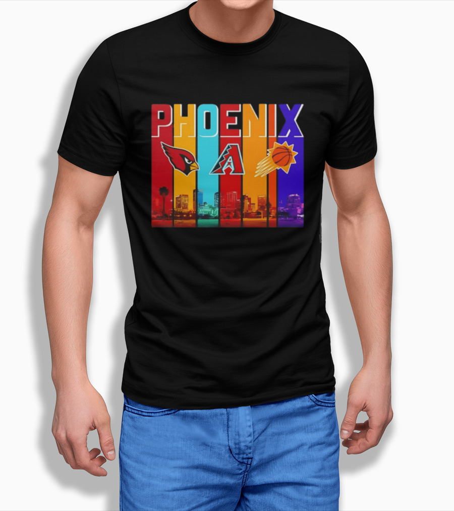 Phoenix Cardinals Diamondbacks Suns Skyline Sports Logos T-Shirt