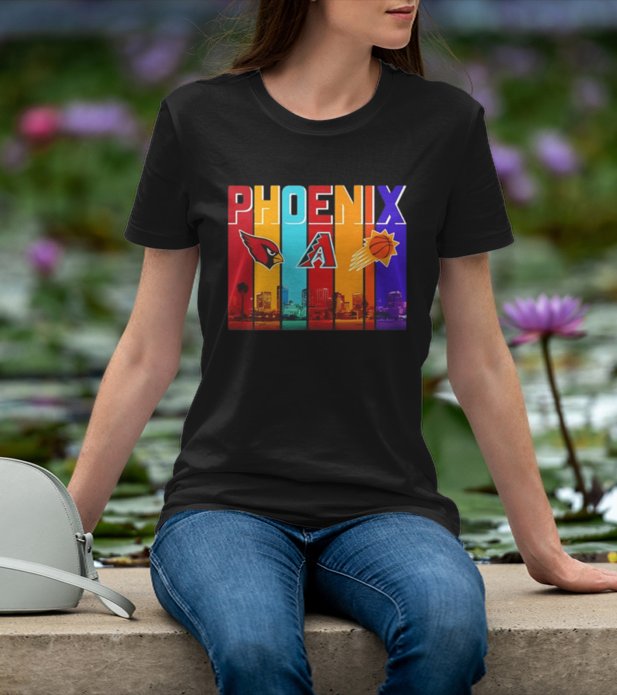 Phoenix Cardinals Diamondbacks Suns Skyline Sports Logos T-Shirt