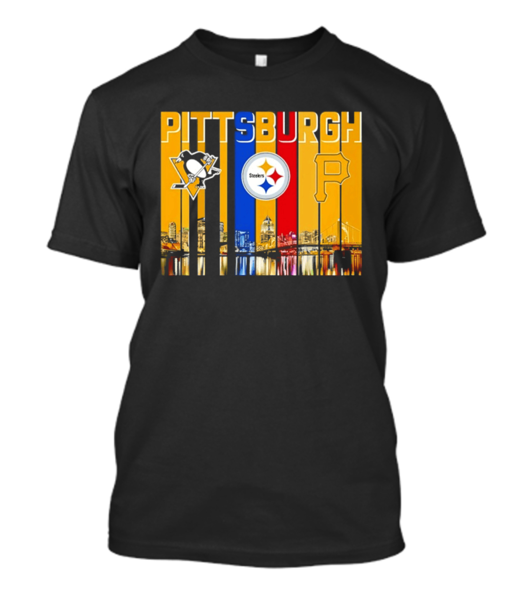 Pittsburgh Penguins Steelers Pirates City Skyline 2026 Sports Teams T-Shirt