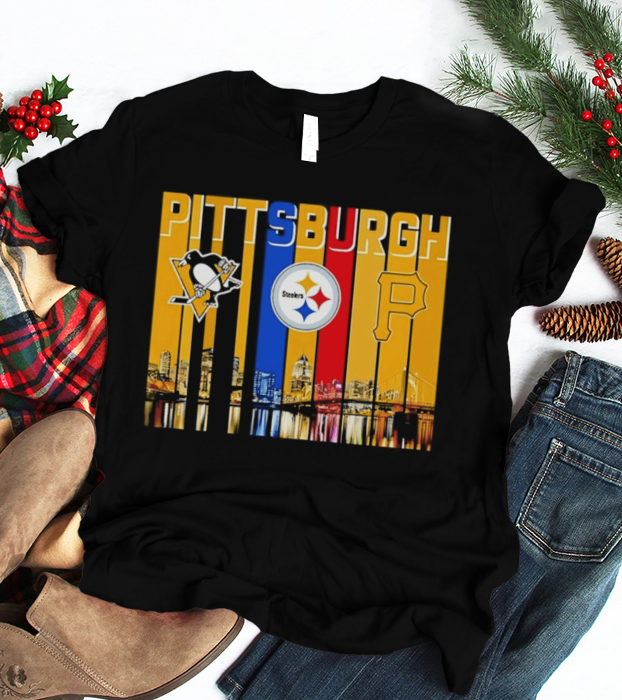 Pittsburgh Penguins Steelers Pirates City Skyline 2026 Sports Teams T-Shirt