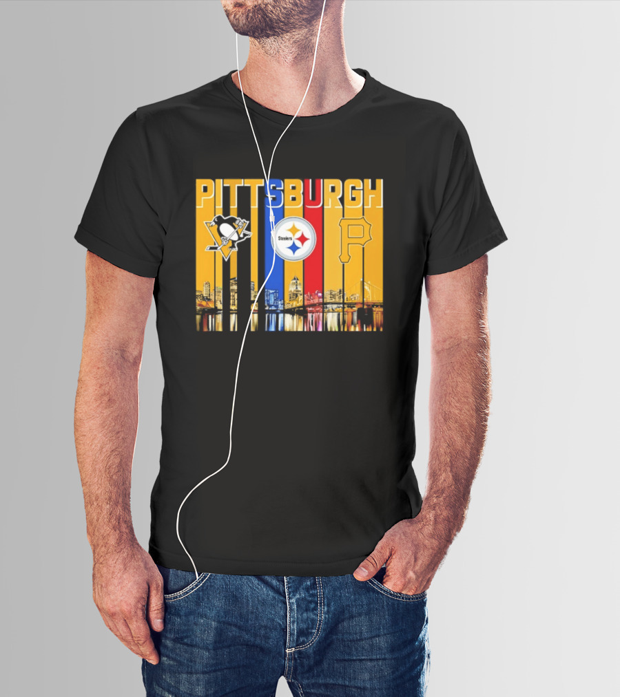 Pittsburgh Penguins Steelers Pirates City Skyline 2026 Sports Teams T-Shirt