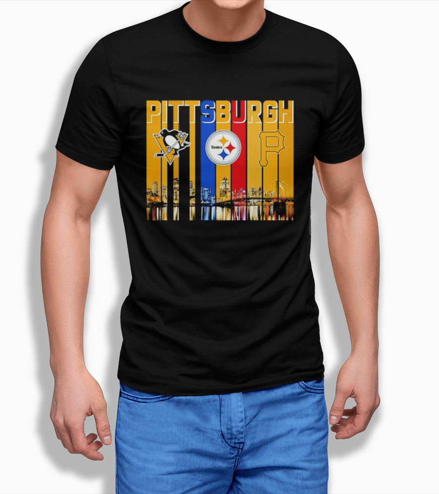 Pittsburgh Penguins Steelers Pirates City Skyline 2026 Sports Teams T-Shirt