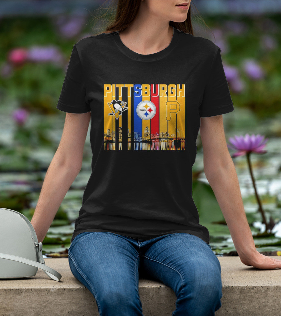 Pittsburgh Penguins Steelers Pirates City Skyline 2026 Sports Teams T-Shirt