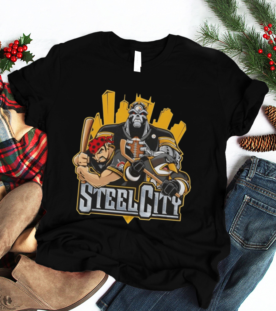 Steel City Pittsburgh Steelers Pirates Penguins Collage 2026 T-Shirt