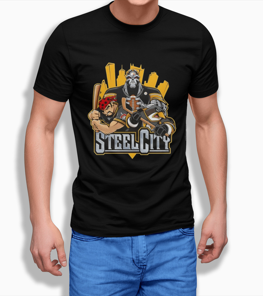 Steel City Pittsburgh Steelers Pirates Penguins Collage 2026 T-Shirt