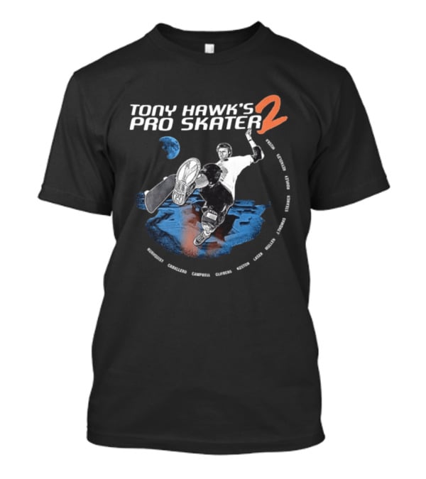 Tony Hawk's Pro Skater 2 Hawk's Back With New Technology New Pros And New Tracks 2 Sided Flip McTwist Skateboarding Legends T-Shirt