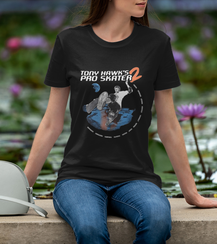 Tony Hawk's Pro Skater 2 Hawk's Back With New Technology New Pros And New Tracks 2 Sided Flip McTwist Skateboarding Legends T-Shirt