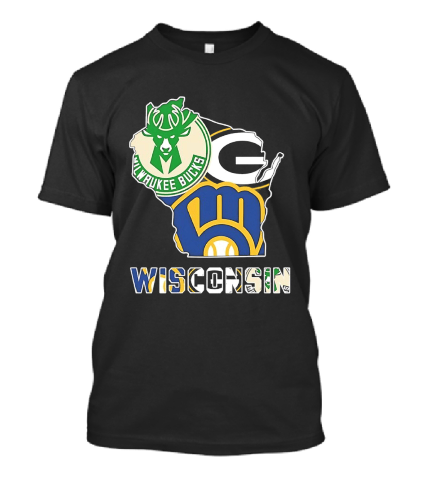 Milwaukee Bucks Green Bay Packers Milwaukee Brewers Wisconsin Map T-Shirt