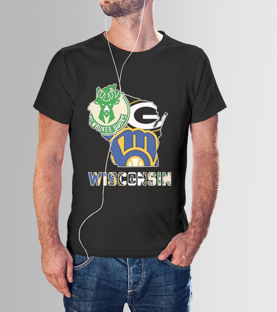 Milwaukee Bucks Green Bay Packers Milwaukee Brewers Wisconsin Map T-Shirt