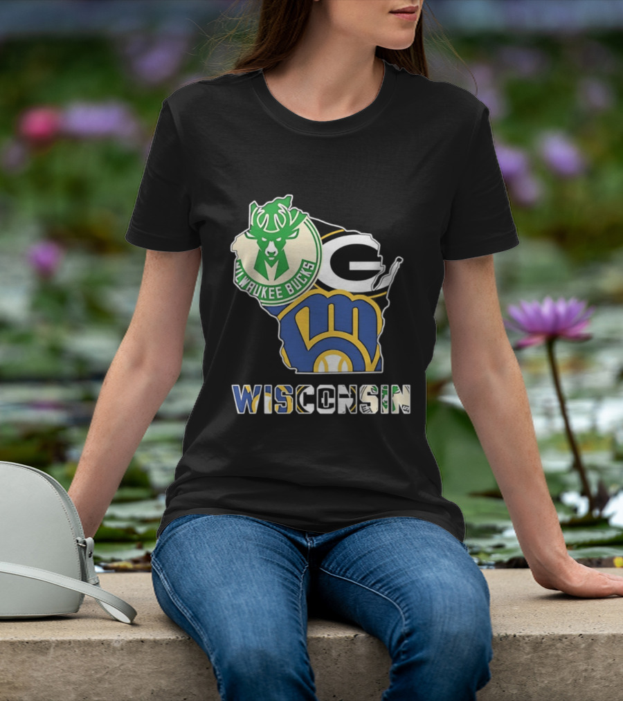 Milwaukee Bucks Green Bay Packers Milwaukee Brewers Wisconsin Map T-Shirt