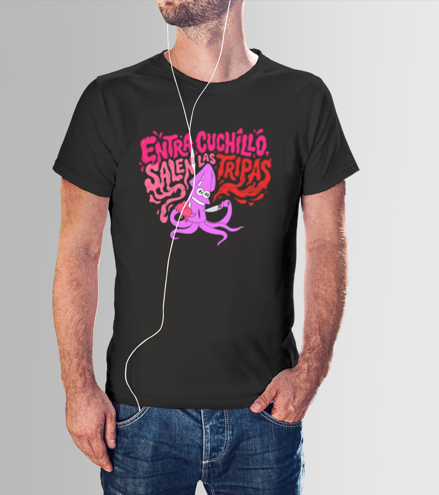 Entra Cuchillo Salen Las Tripas Squid Cartoon Knife Fun T-Shirt