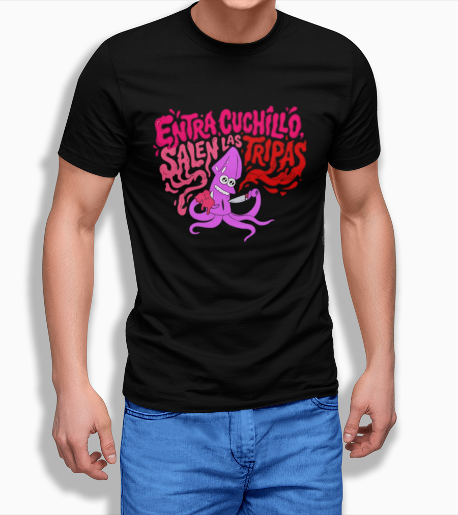 Entra Cuchillo Salen Las Tripas Squid Cartoon Knife Fun T-Shirt