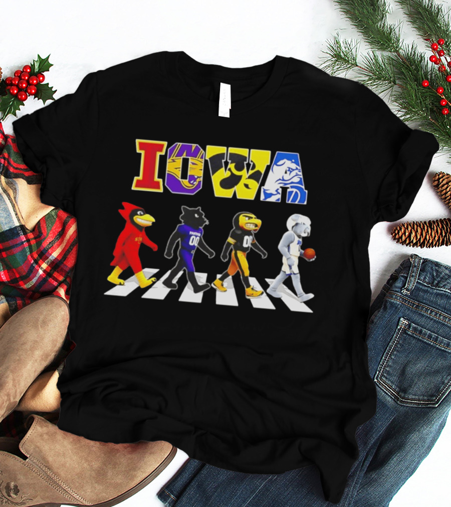 Iowa Mascots Abbey Road 2026 Cyclones Panthers Hawkeyes Bulldogs T-Shirt