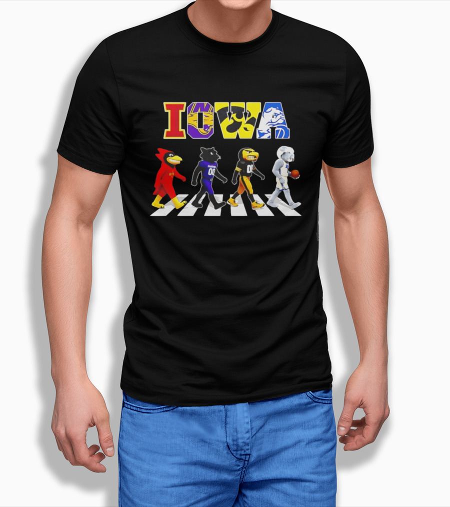 Iowa Mascots Abbey Road 2026 Cyclones Panthers Hawkeyes Bulldogs T-Shirt