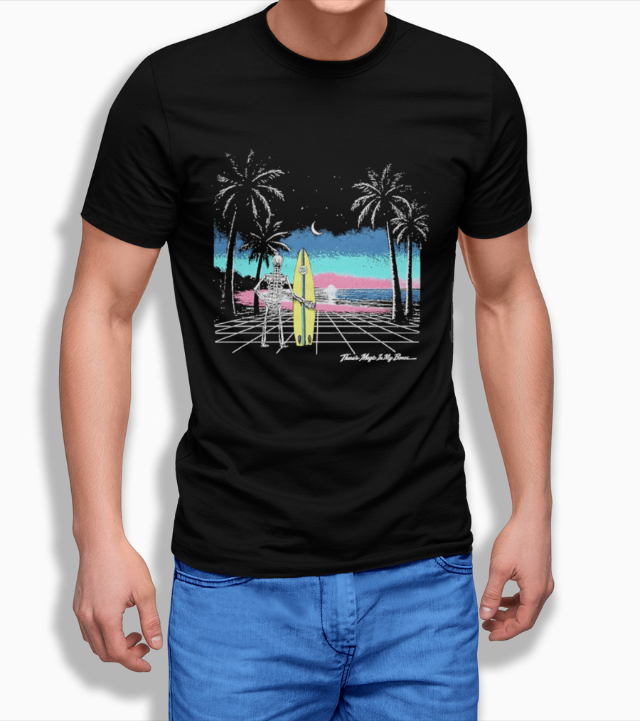 Imagine Dragons There's Magic In My Bones Retro Tropical Surf Scene Palms Sunset Ocean Beach Moon Surfer T-Shirt
