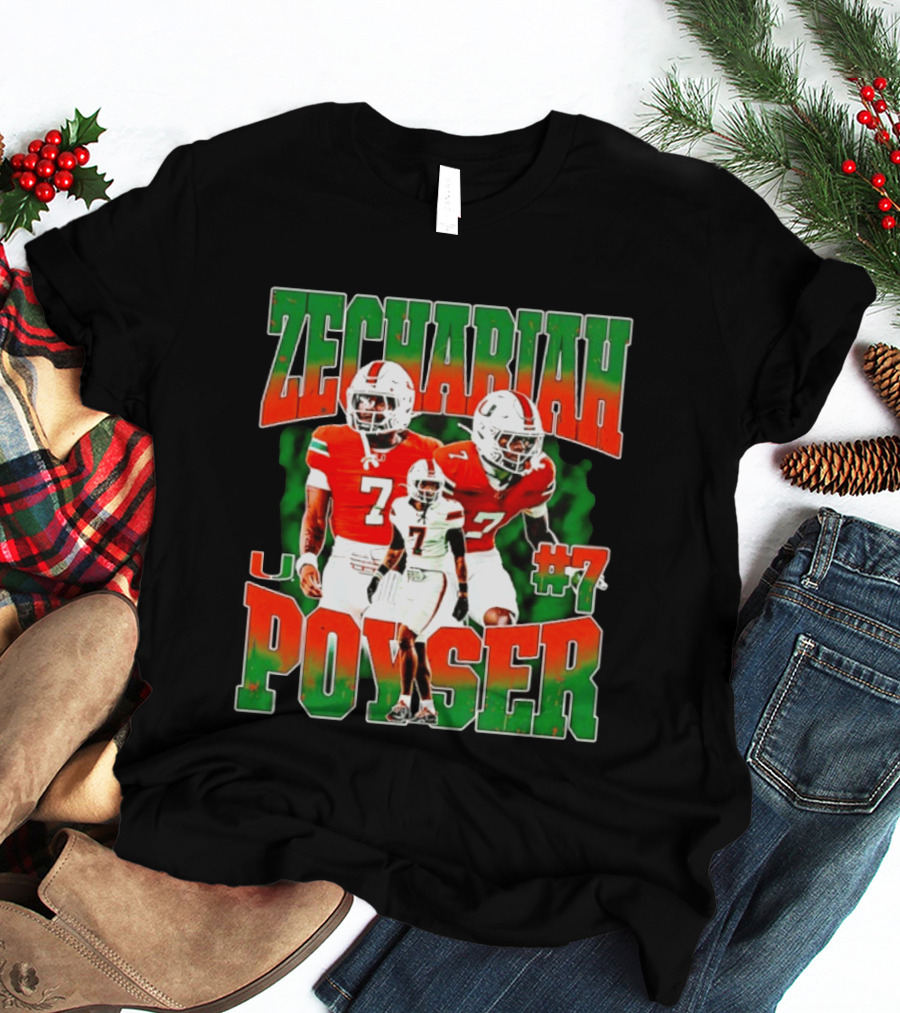 Zechariah Poyser #7 Miami Hurricanes Football Player NCAA T-Shirt