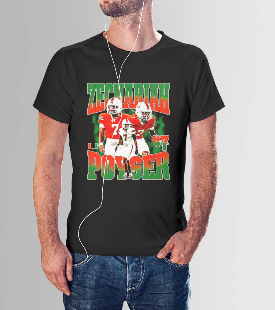 Zechariah Poyser #7 Miami Hurricanes Football Player NCAA T-Shirt