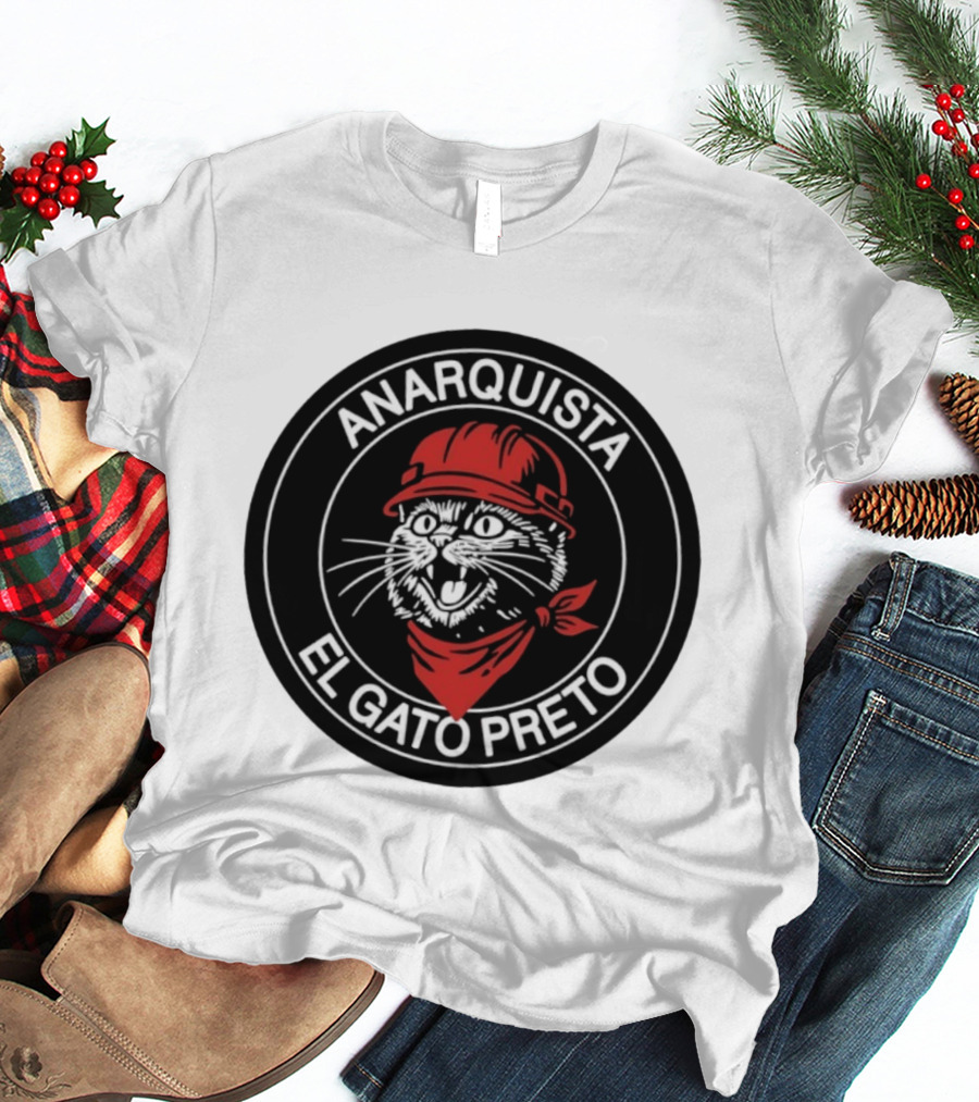 ANARQUISTA EL GATO PRETO Red Bandana Helmet Cat Meme T-Shirt
