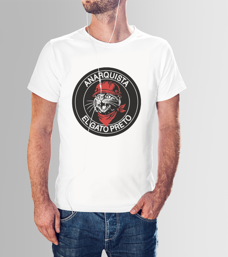 ANARQUISTA EL GATO PRETO Red Bandana Helmet Cat Meme T-Shirt