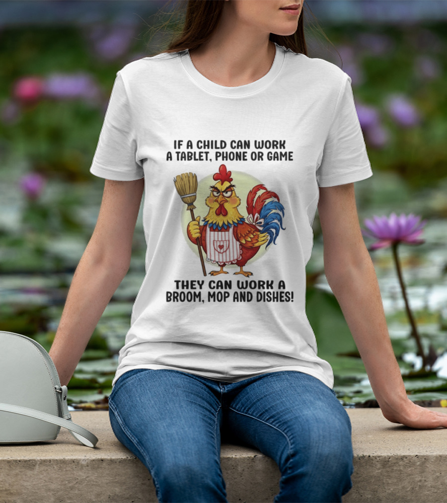 Chicken If A Child Can Work A Tablet Phone Or Game They Can Work A Broom Mop And Dishes T-Shirt