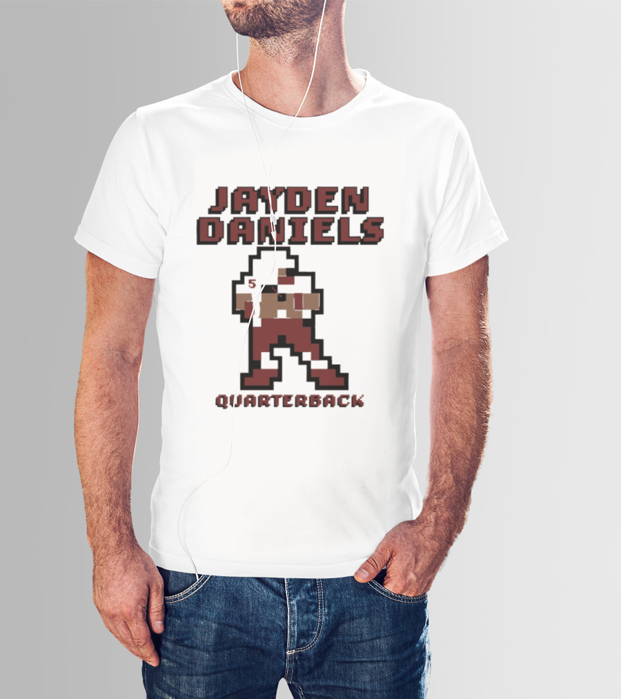 Jayden Daniels 5 Washington Commanders Quarterback Pixel T-Shirt