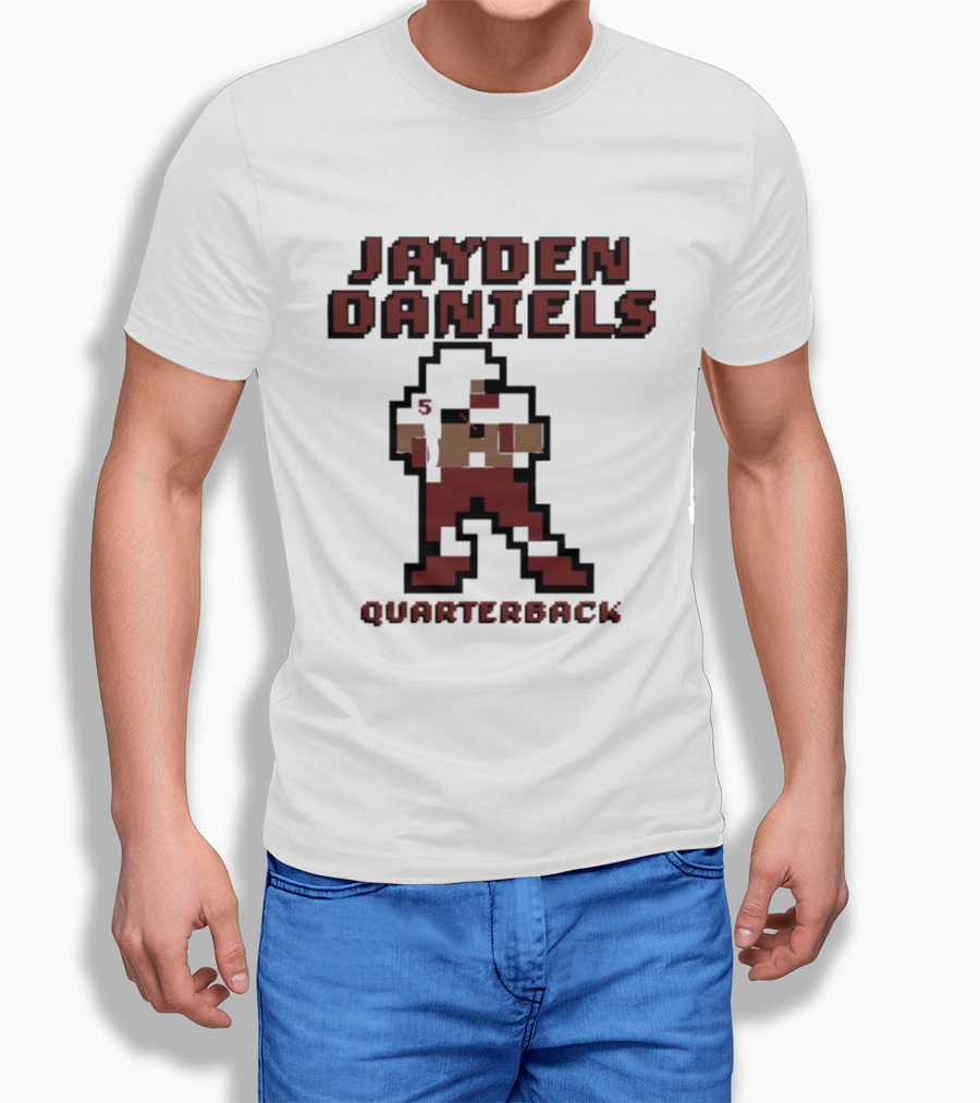 Jayden Daniels 5 Washington Commanders Quarterback Pixel T-Shirt