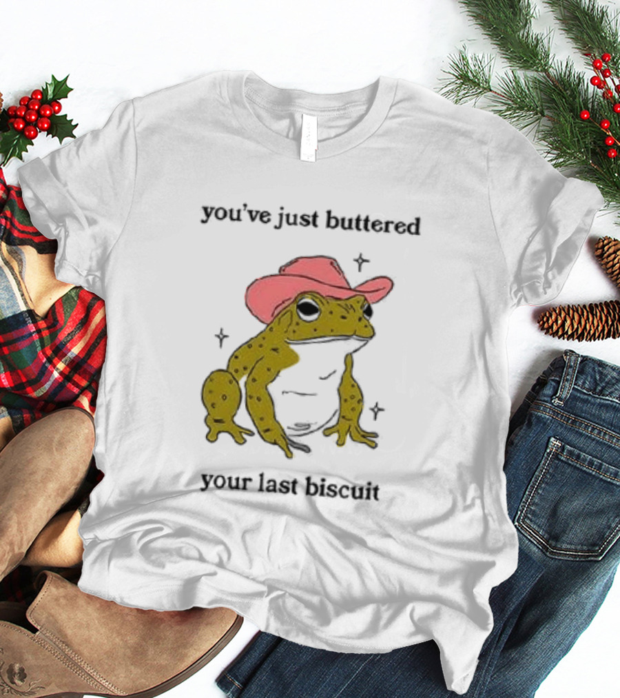 Cowboy Frog You've Just Buttered Your Last Biscuit Pink Hat T-Shirt