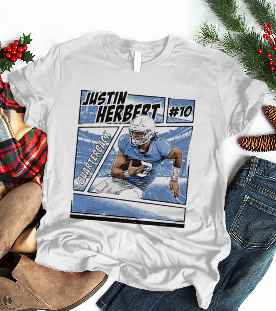 Justin Herbert #10 Quarterback Los Angeles Chargers Comic T-Shirt