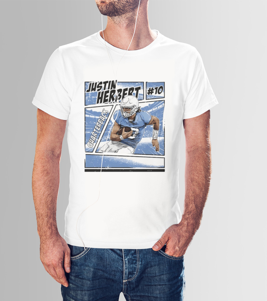 Justin Herbert #10 Quarterback Los Angeles Chargers Comic T-Shirt