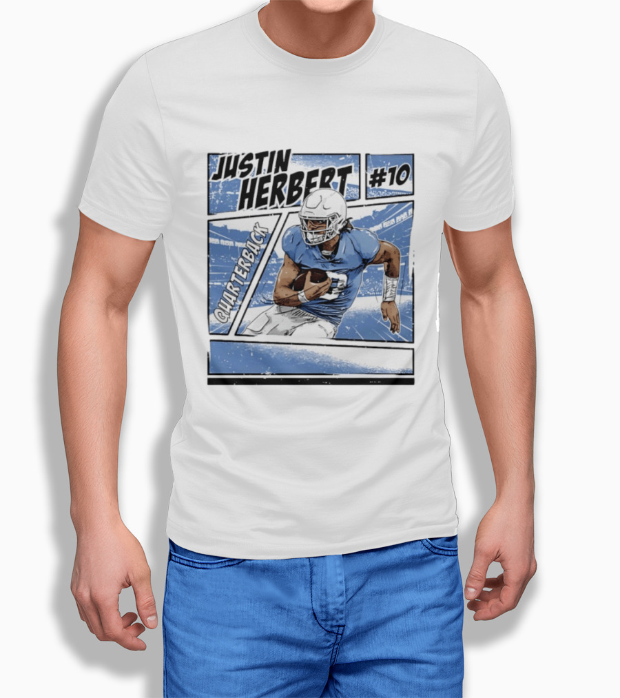Justin Herbert #10 Quarterback Los Angeles Chargers Comic T-Shirt