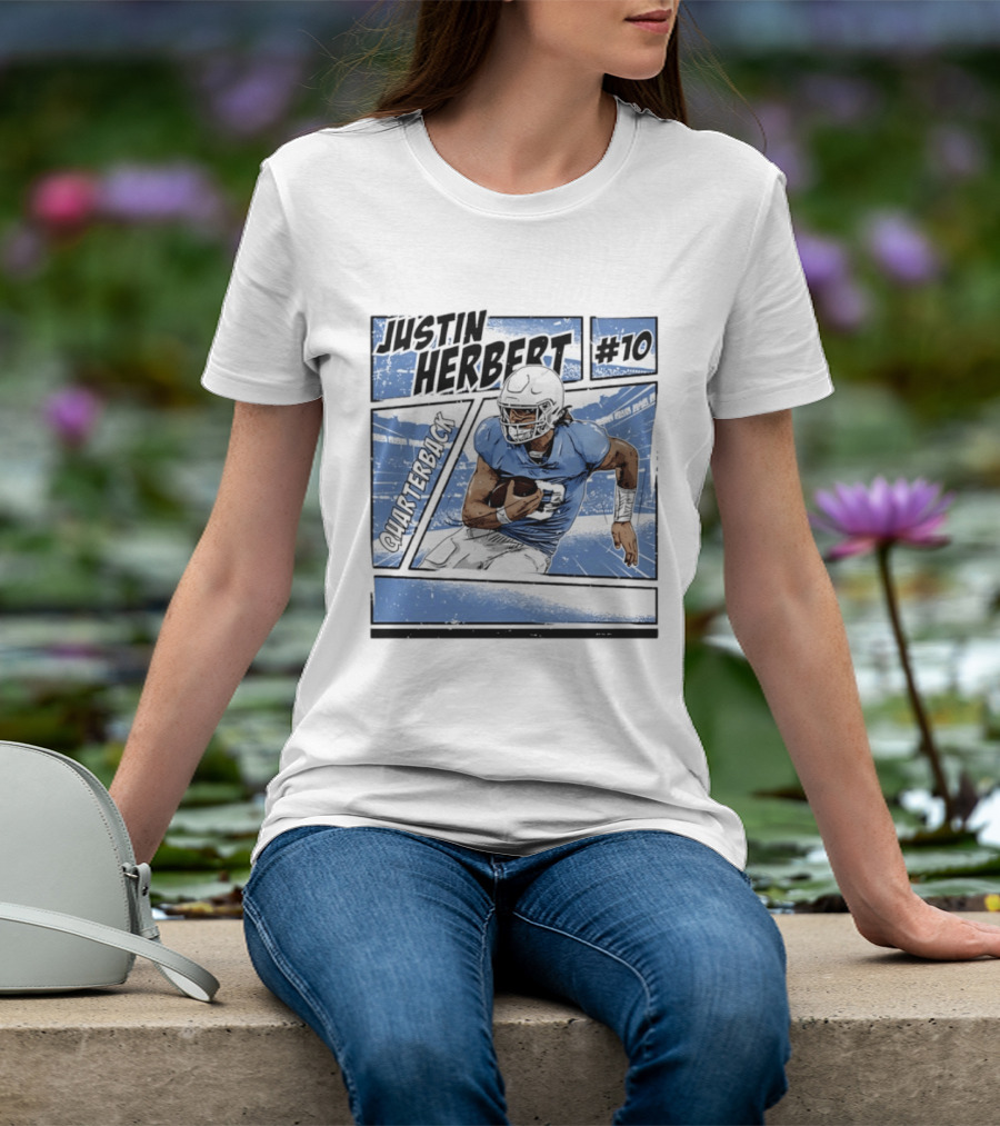 Justin Herbert #10 Quarterback Los Angeles Chargers Comic T-Shirt
