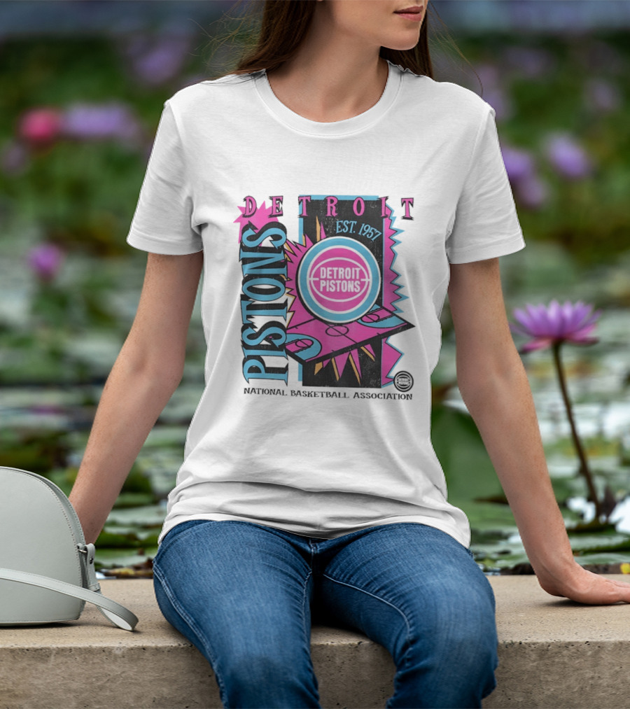 Detroit Pistons 1957 Est. Neon National Basketball Association Court T-Shirt