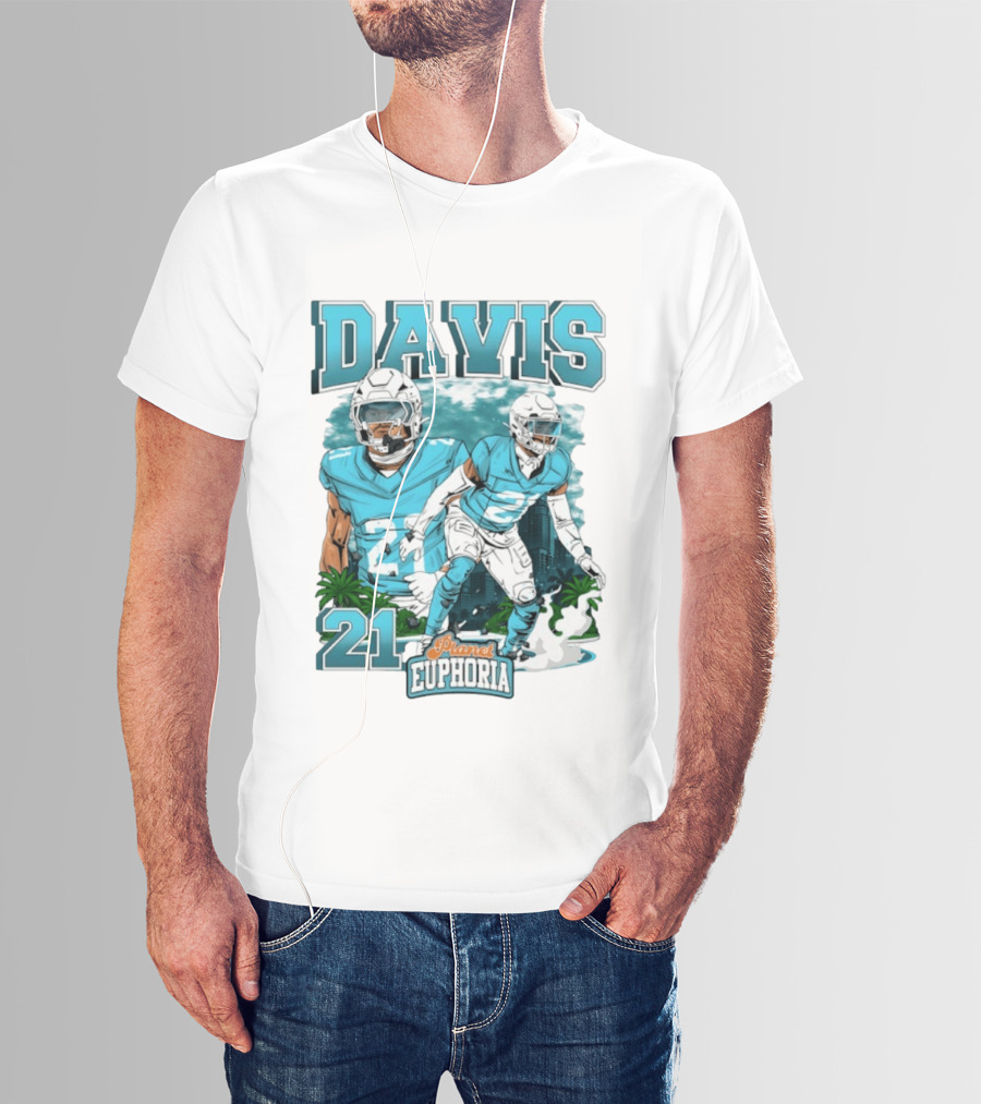 Davis 21 Planet Euphoria Football Player Miami Dolphins T-Shirt
