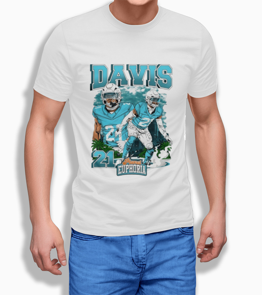 Davis 21 Planet Euphoria Football Player Miami Dolphins T-Shirt