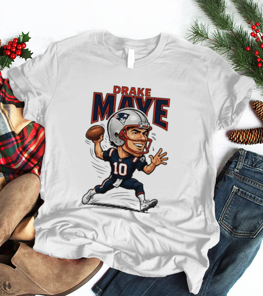 Drake Maye Football Caricature 10 Quarterback T-Shirt