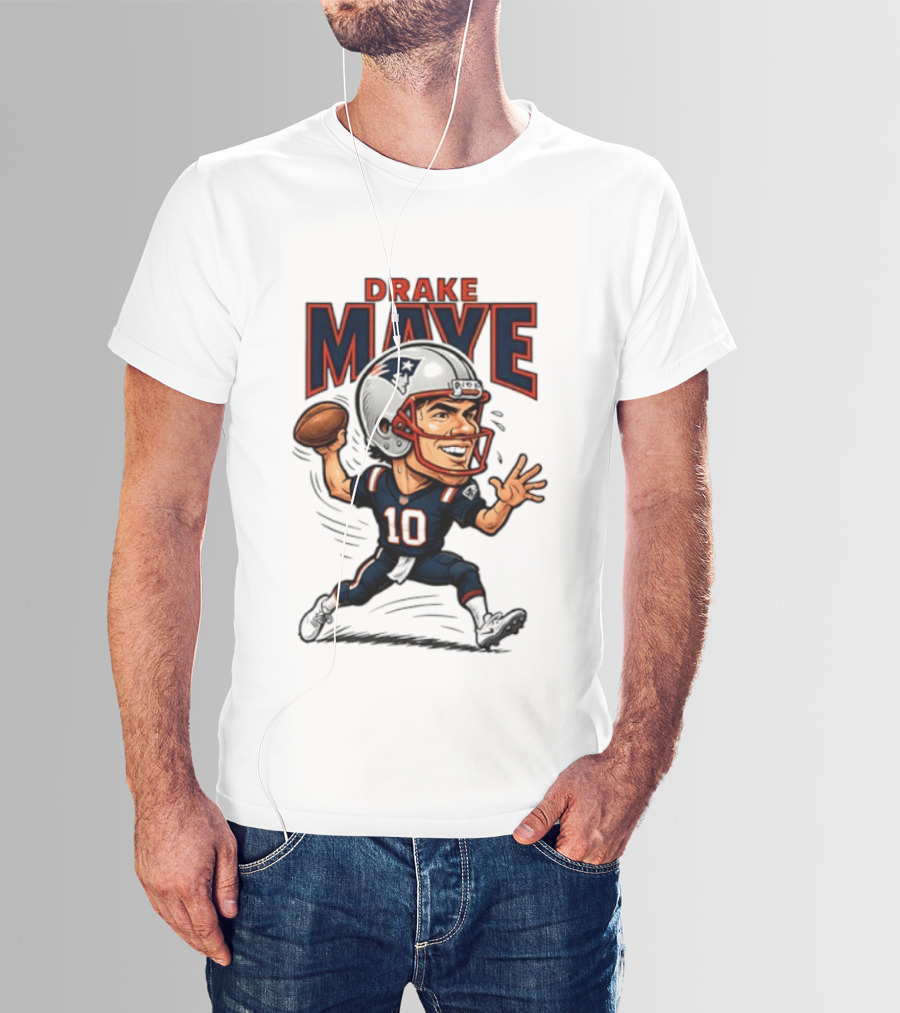 Drake Maye Football Caricature 10 Quarterback T-Shirt