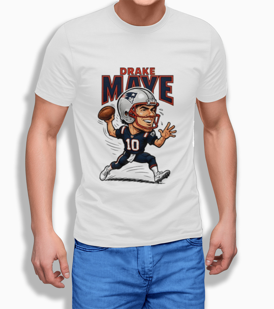 Drake Maye Football Caricature 10 Quarterback T-Shirt