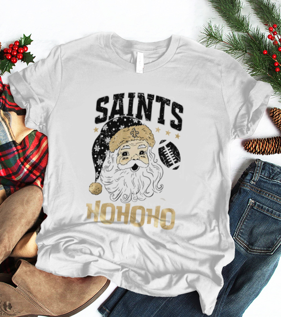 New Orleans Saints Santa Claus Ho Ho Ho Merry Christmas Football T-Shirt
