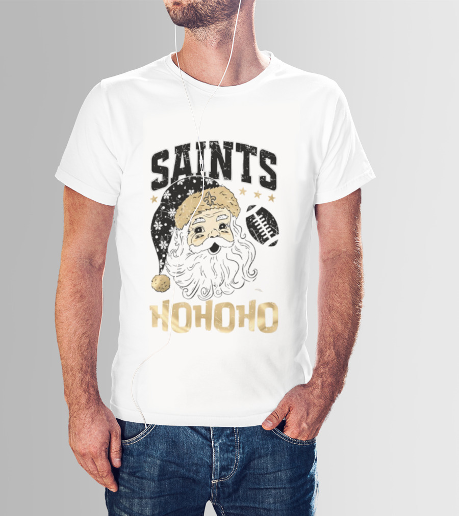 New Orleans Saints Santa Claus Ho Ho Ho Merry Christmas Football T-Shirt