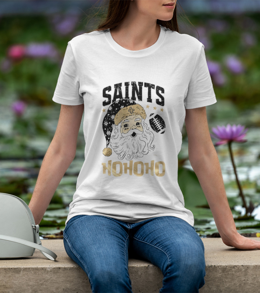 New Orleans Saints Santa Claus Ho Ho Ho Merry Christmas Football T-Shirt