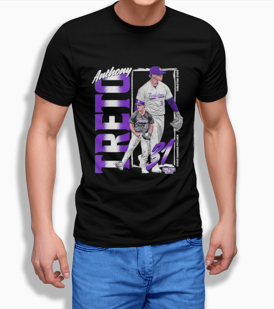 Anthony Treto 31 Tarleton State Baseball Pitcher T-Shirt