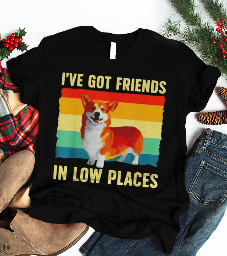 Corgi I've Got Friends In Low Places Vintage Rainbow T-Shirt