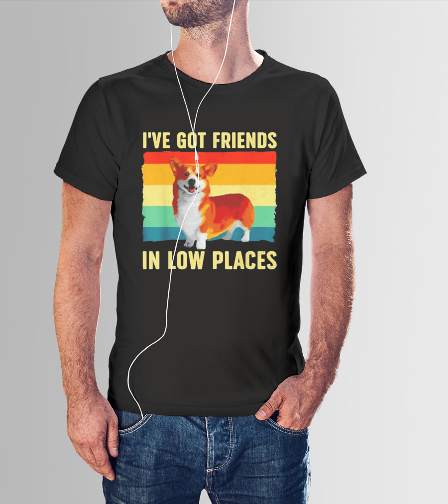 Corgi I've Got Friends In Low Places Vintage Rainbow T-Shirt