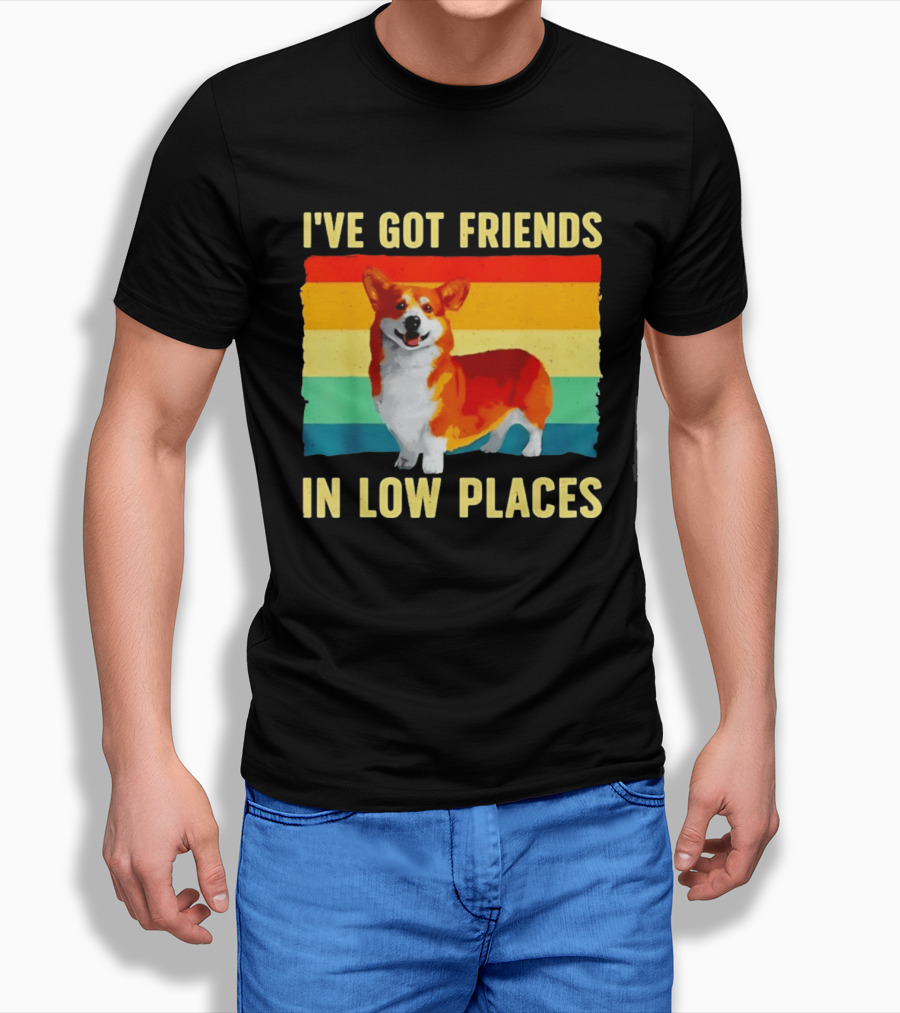Corgi I've Got Friends In Low Places Vintage Rainbow T-Shirt
