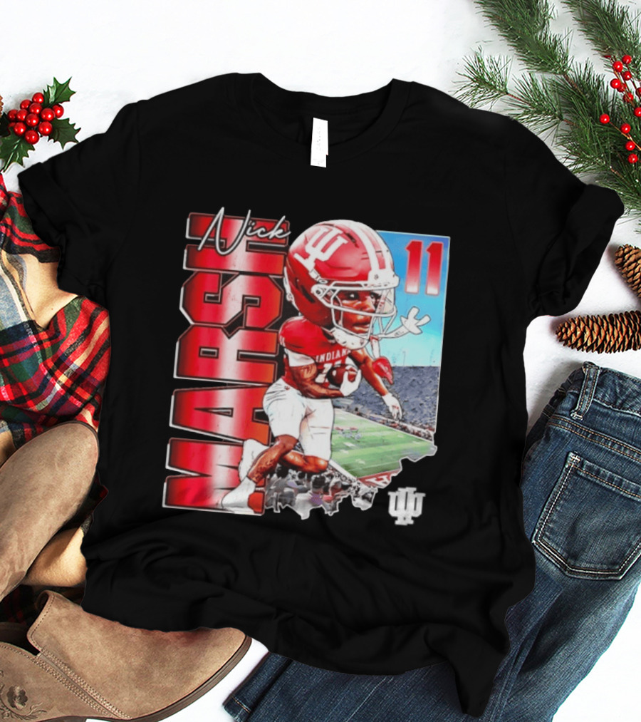 Nick Marsh Indiana Hoosiers Football Caricature 11 Stadium Scene T-Shirt