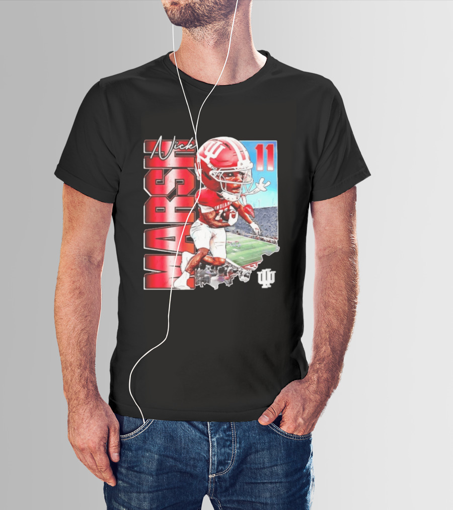 Nick Marsh Indiana Hoosiers Football Caricature 11 Stadium Scene T-Shirt