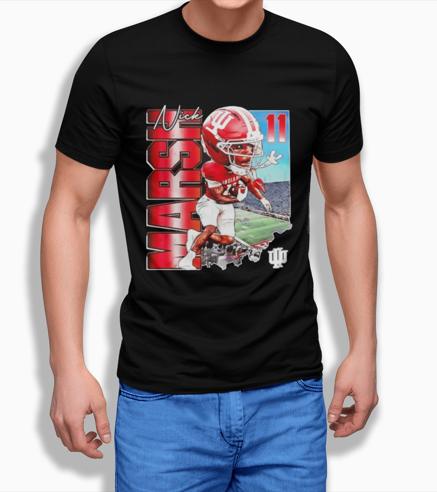 Nick Marsh Indiana Hoosiers Football Caricature 11 Stadium Scene T-Shirt